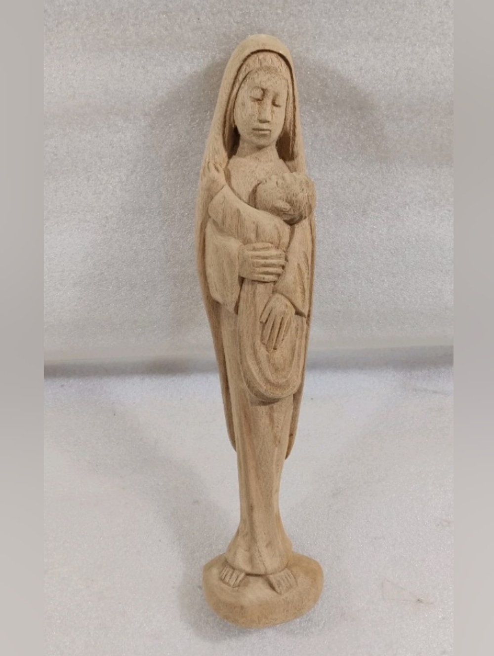 Vintage Hand Carved Madonna And Child Statue 12" Signed
